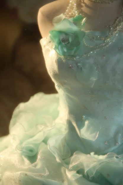 Prom Dress Elegant Ball Gown Strapless Mint Green With Tiered Formal Evening Gown for Women Graduation Party RB9359