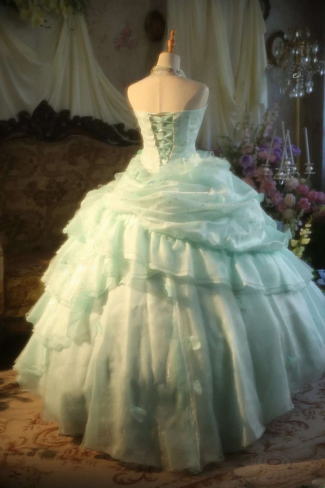 Prom Dress Elegant Ball Gown Strapless Mint Green With Tiered Formal Evening Gown for Women Graduation Party RB9359