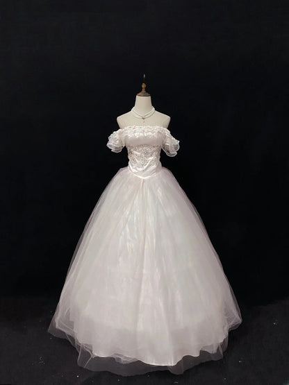 Sweet Ball Gowns Off The Shoulder Light Pink Tulle Poofy Long With Appliqued Quince Dress inspo Quinceanera Dresses Vestidos De 16 anos RB7759