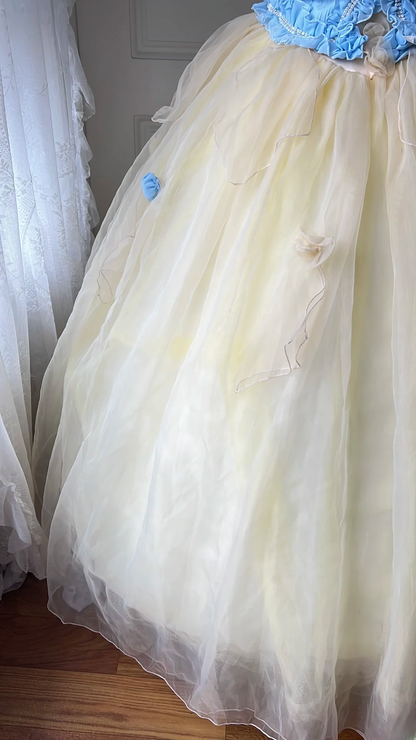 Cute Sweet 16 Dress Long Strapless Yellow With Flowers Ball Gown Sweet Sixteen Party Birthday Dresses RC0642