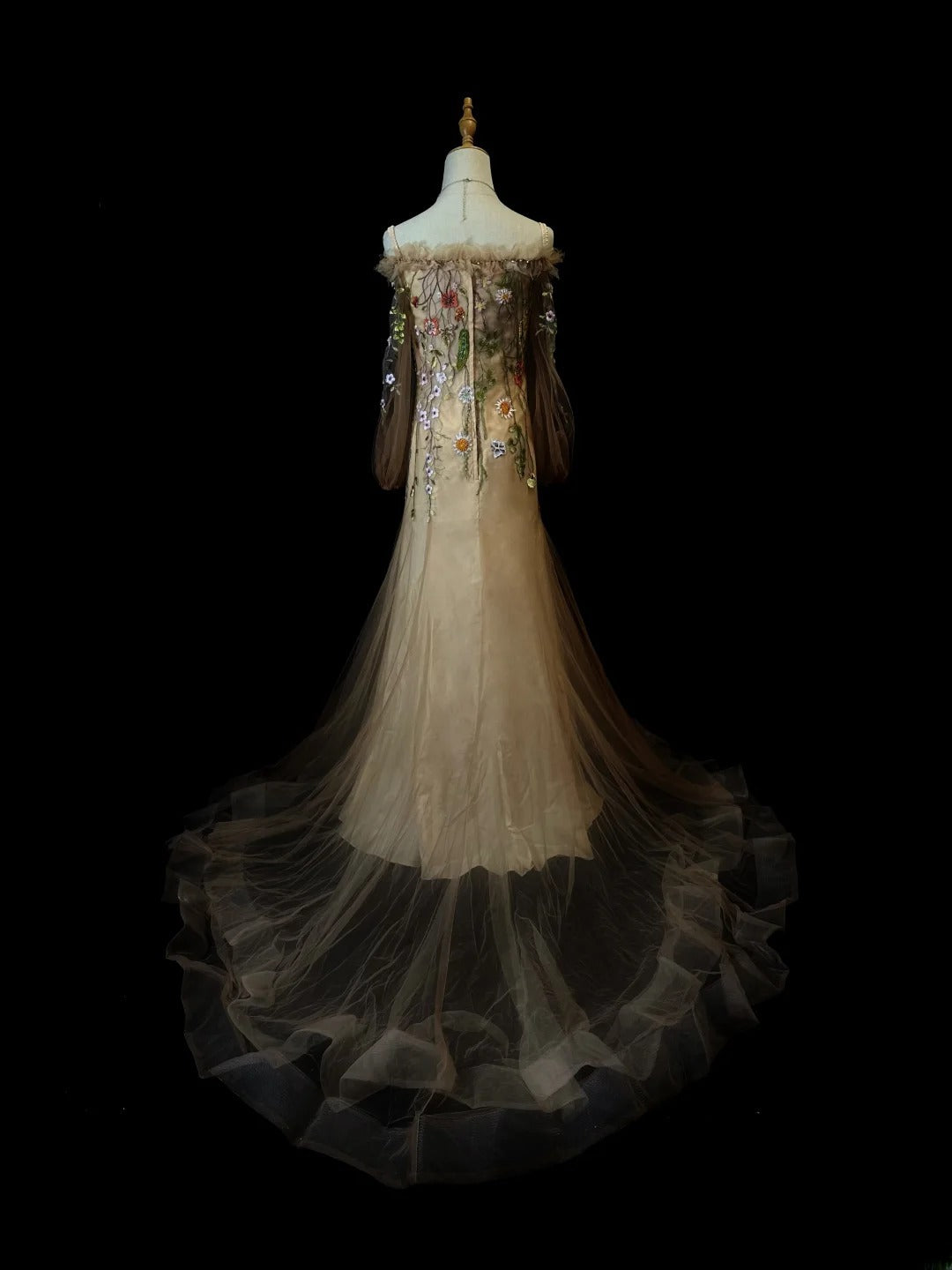 Modest Prom Dresses Mermaid Off The Shoulder Champagne Tulle With Long Sleeves Night Evening Formal Outfits RB6149