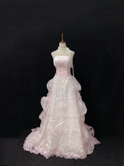 Sweet Ball Gowns Strapless Light Pink Tulle Poofy Long With Appliqued Sleeveless Quince Dress inspo Quinceanera Dresses Vestidos De 16 anos RB7761