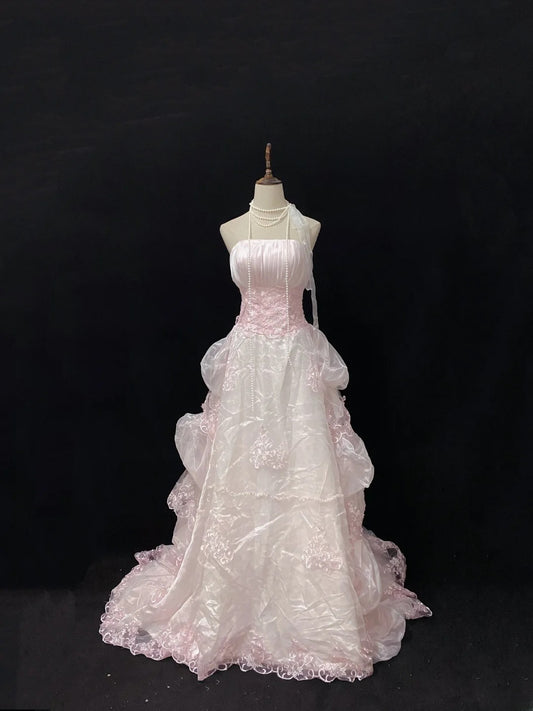Sweet Ball Gowns Strapless Light Pink Tulle Poofy Long With Appliqued Sleeveless Quince Dress inspo Quinceanera Dresses Vestidos De 16 anos RB7761