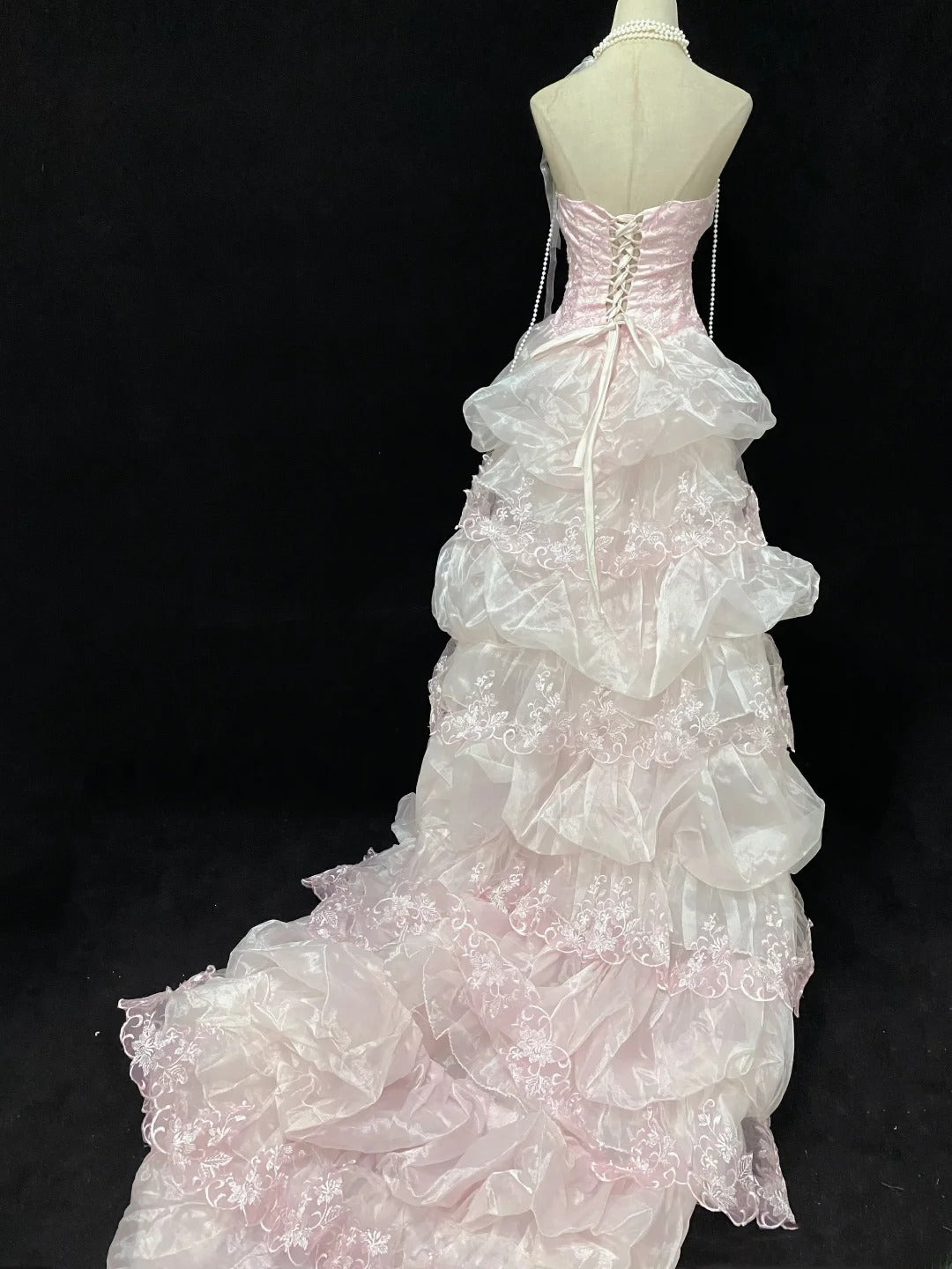 Sweet Ball Gowns Strapless Light Pink Tulle Poofy Long With Appliqued Sleeveless Quince Dress inspo Quinceanera Dresses Vestidos De 16 anos RB7761