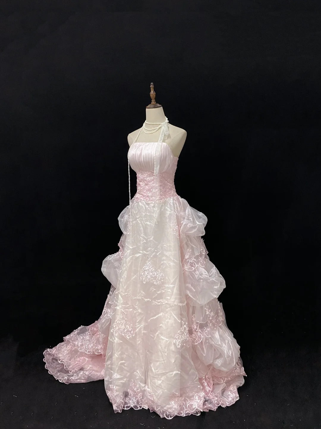 Sweet Ball Gowns Strapless Light Pink Tulle Poofy Long With Appliqued Sleeveless Quince Dress inspo Quinceanera Dresses Vestidos De 16 anos RB7761