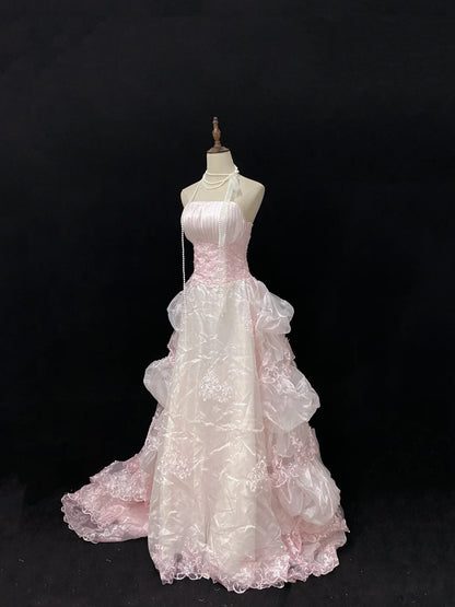 Sweet Ball Gowns Strapless Light Pink Tulle Poofy Long With Appliqued Sleeveless Quince Dress inspo Quinceanera Dresses Vestidos De 16 anos RB7761