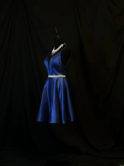Sexy A Line Spaghetti Strap Royal Blue Satin Birthday Outfits Mini Party Gown inspo Short Cocktail Hoco Dresses RB6150