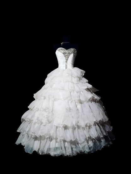 Cute Sweet 16 Dress Sweetheart White Tulle Tiered Ruffled Ball Gown Sweet Sixteen Dress RC0016