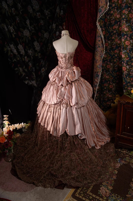 Regal Ball Gown Formal Events Strapless Blush Pink With 3D Beading Lace Quince Dress Long Quinceanera Dresses Birthday Outfits RB8547