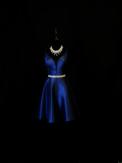 Sexy A Line Spaghetti Strap Royal Blue Satin Birthday Outfits Mini Party Gown inspo Short Cocktail Hoco Dresses RB6150
