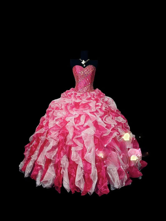 Cute Sweet 16 Dress Sweetheart Hot Pink Tulle Tiered Ruffled Ball Gown Sweet Sixteen Dress RC0017