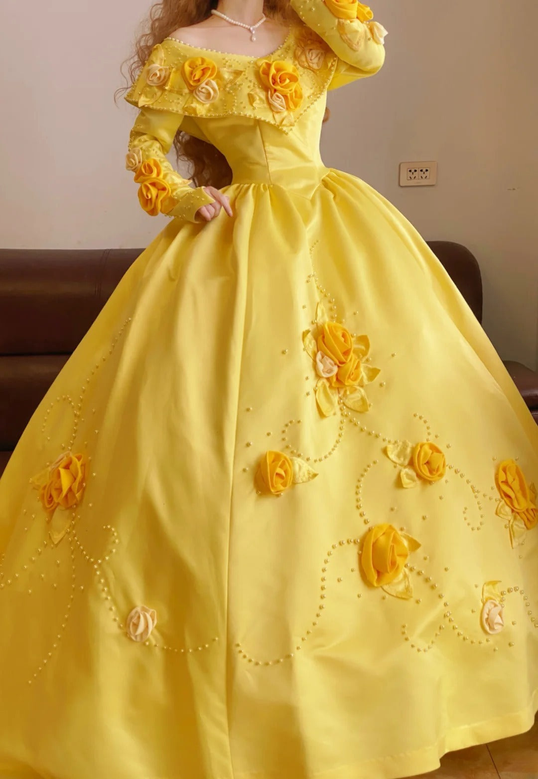 Prom Dress Elegant Ball Gown Off Shoulder Yellow Satin With Flowers Formal Evening Gown for Graduation Party RB9364