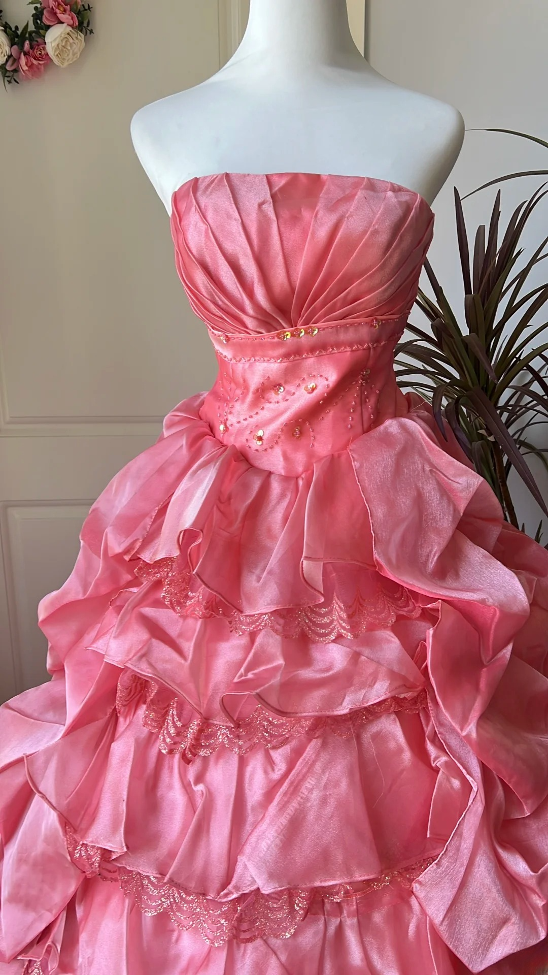 Cute Sweet 16 Dress Long Strapless Pink With Tiered Layers Ball Gown Sweet Sixteen Party Birthday Dresses RC0644