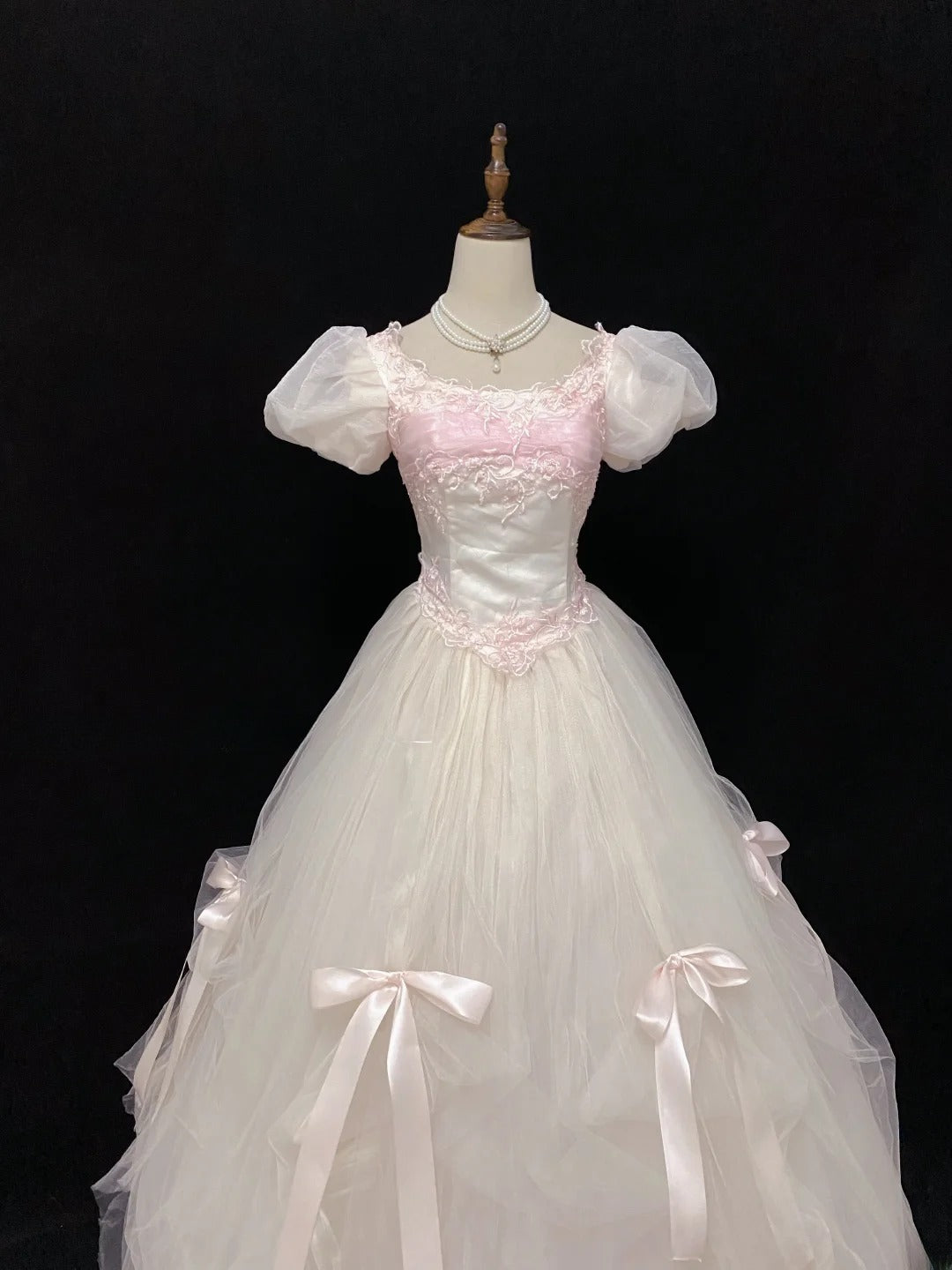 Sweet Ball Gowns Square Neck Light Pink Tulle Poofy Long With Appliqued Short Sleeves Quince Dress inspo Quinceanera Dresses Vestidos De 16 anos RB7764