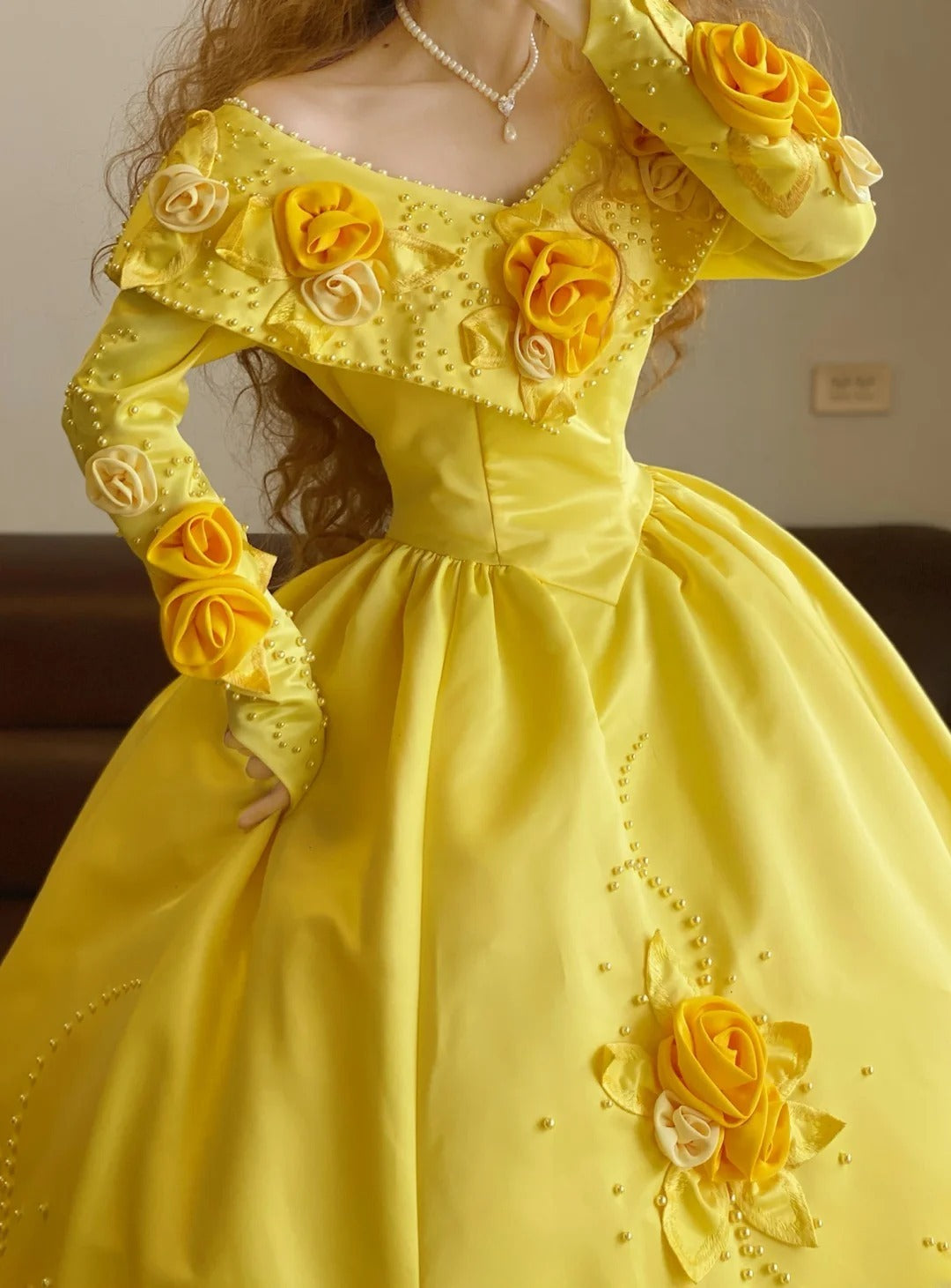 Prom Dress Elegant Ball Gown Off Shoulder Yellow Satin With Flowers Formal Evening Gown for Graduation Party RB9364