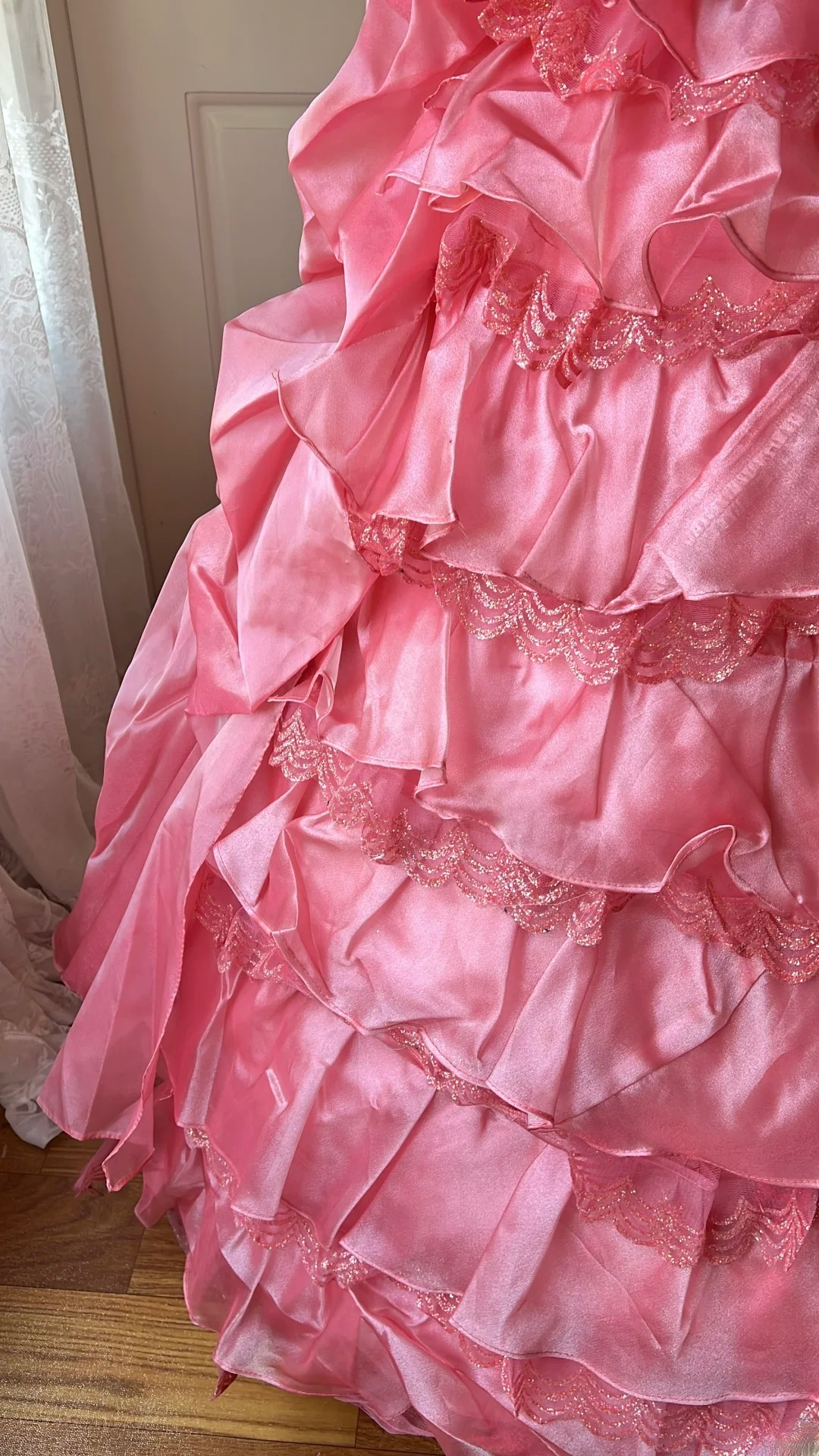 Cute Sweet 16 Dress Long Strapless Pink With Tiered Layers Ball Gown Sweet Sixteen Party Birthday Dresses RC0644