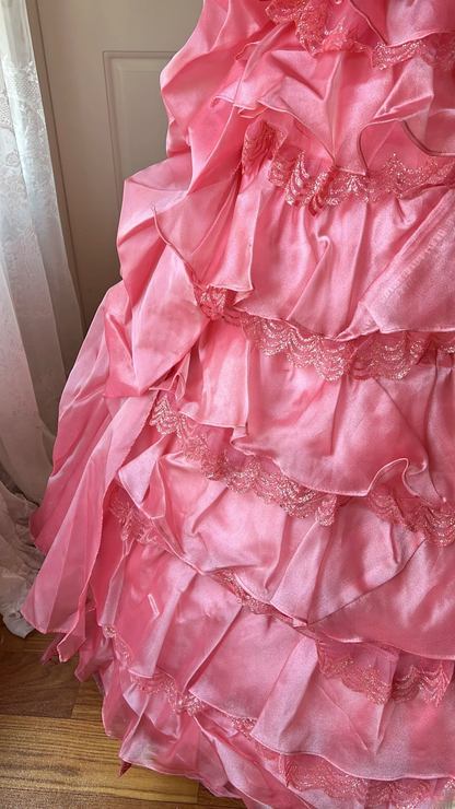 Cute Sweet 16 Dress Long Strapless Pink With Tiered Layers Ball Gown Sweet Sixteen Party Birthday Dresses RC0644