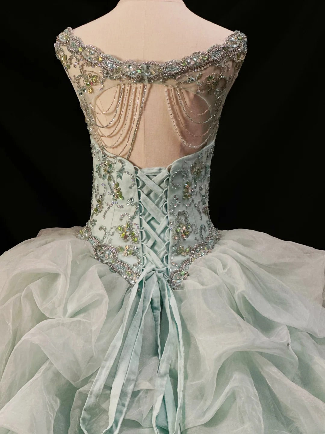 Pretty Ball Gown Scoop Mint Green Tulle Prom Dresses Long 15 Quinceanera Dresses Photo Ideas Formal Outfit RB6151