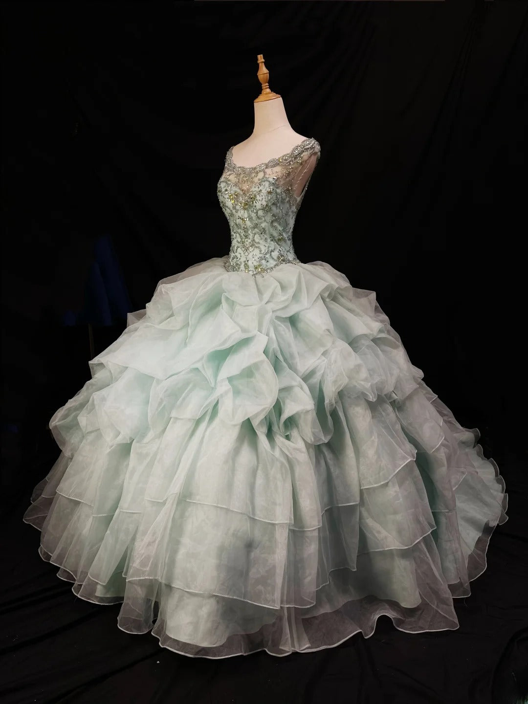 Pretty Ball Gown Scoop Mint Green Tulle Prom Dresses Long 15 Quinceanera Dresses Photo Ideas Formal Outfit RB6151