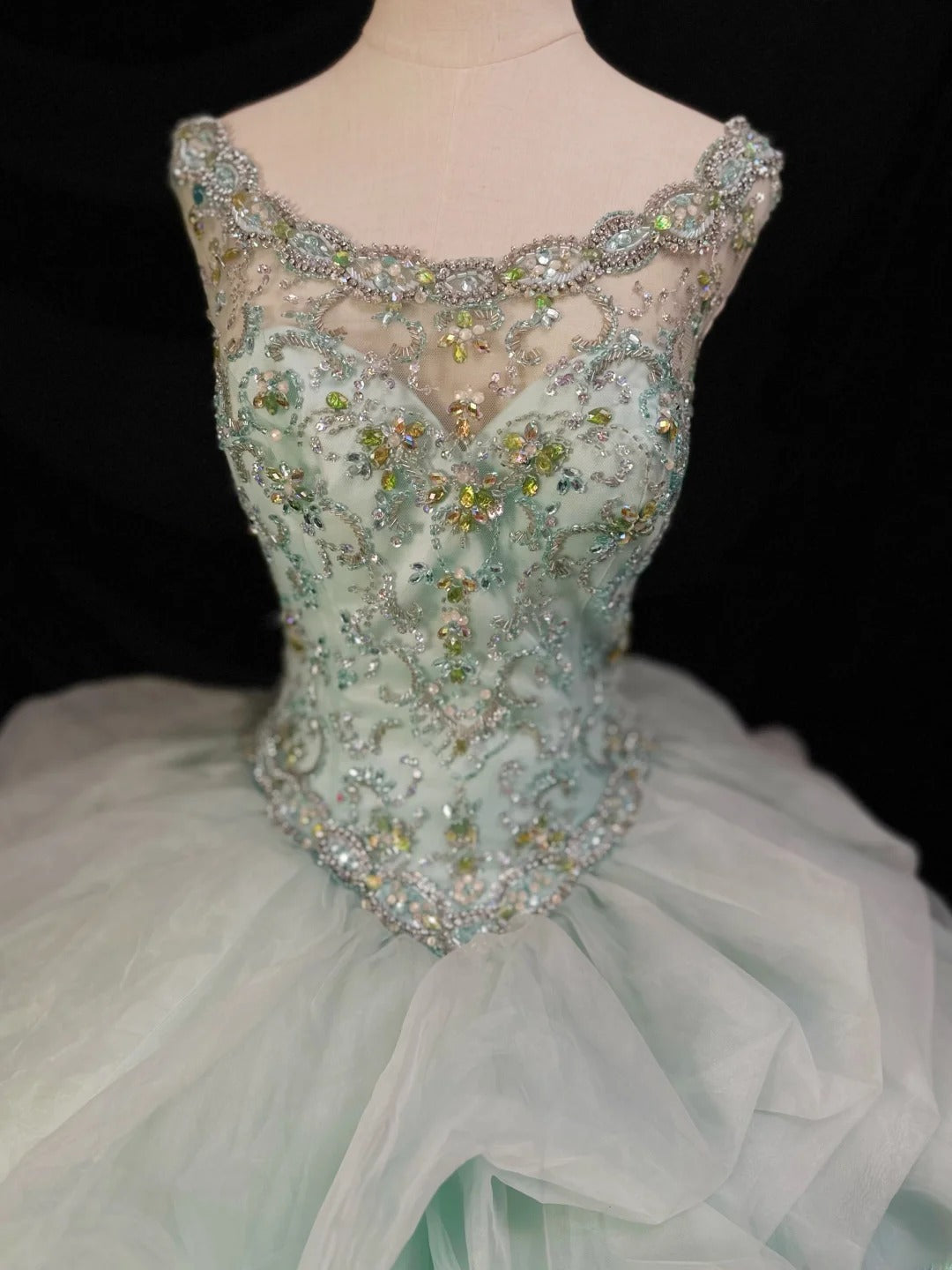 Pretty Ball Gown Scoop Mint Green Tulle Prom Dresses Long 15 Quinceanera Dresses Photo Ideas Formal Outfit RB6151