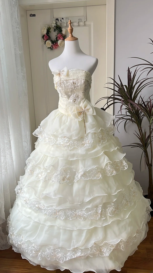 Cute Sweet 16 Dress Long Strapless Yellow With Tiered Layers Ball Gown Sweet Sixteen Party Birthday Dresses RC0646