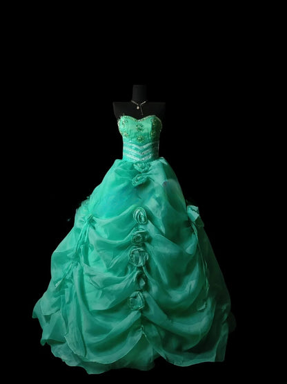 Cute Sweet 16 Dress Sweetheart Green Organza Tiered Ruffled Ball Gown Sweet Sixteen Dress RC0018