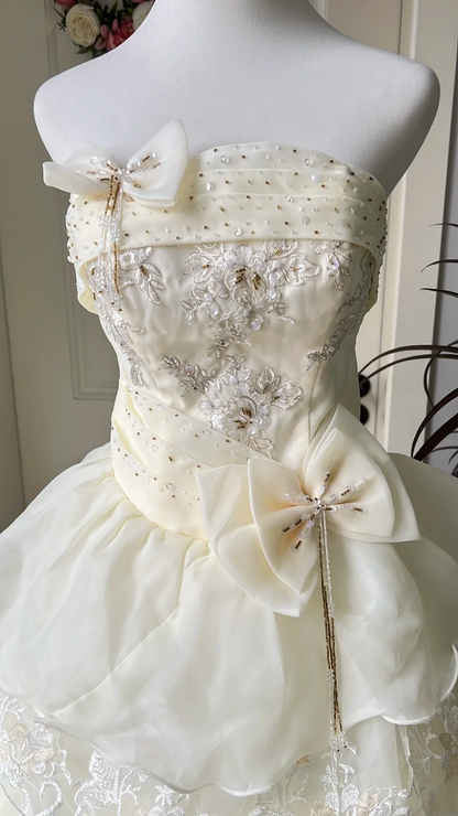 Cute Sweet 16 Dress Long Strapless Yellow With Tiered Layers Ball Gown Sweet Sixteen Party Birthday Dresses RC0646