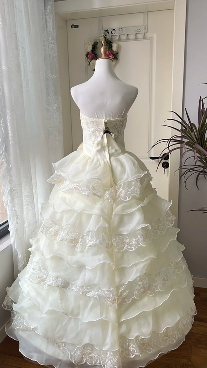 Cute Sweet 16 Dress Long Strapless Yellow With Tiered Layers Ball Gown Sweet Sixteen Party Birthday Dresses RC0646