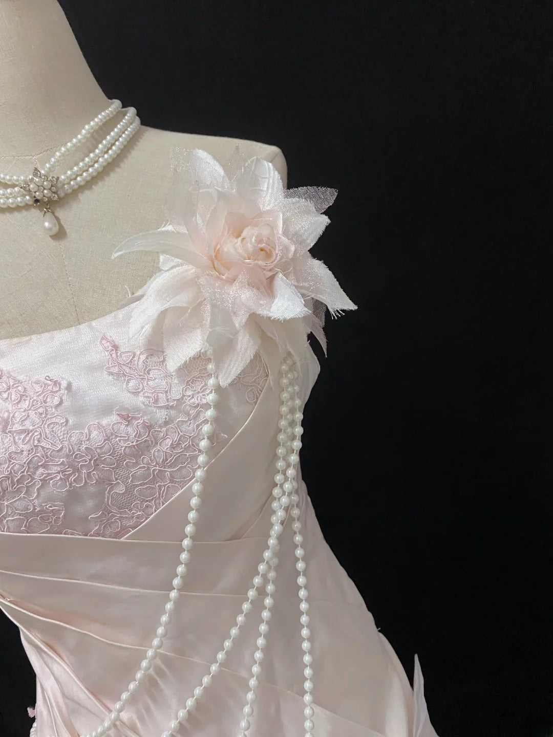 Modest Mermaid Strapless Pink With Ruffled Tulle Lace Long Prom Dresses Formal Outfits Evening Night Dress RB7765