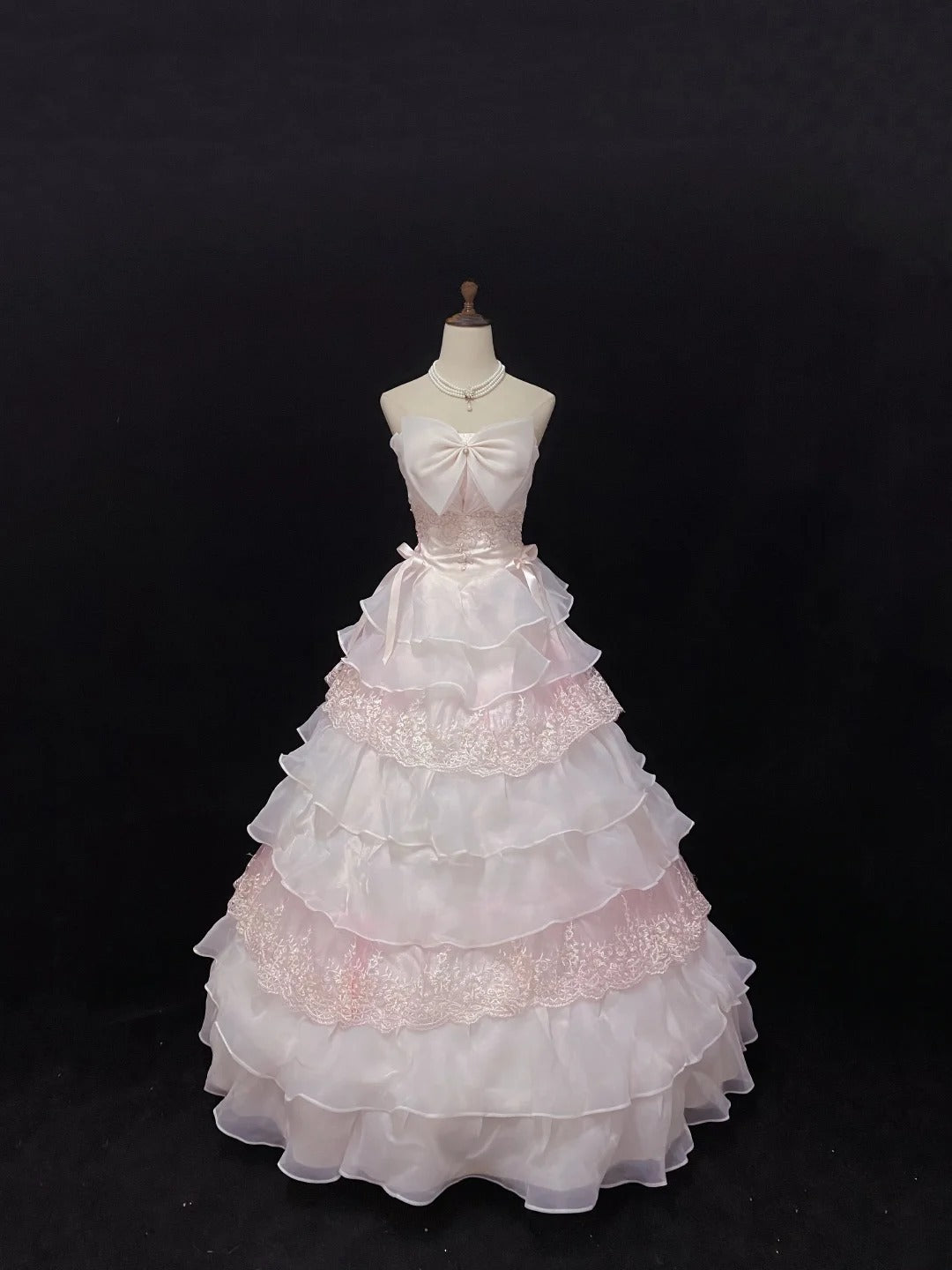 Sweet Ball Gowns Strapless Light Pink Poofy Long With Lace Bow-knot Quince Dress inspo Quinceanera Dresses Vestidos De 16 anos RB7766