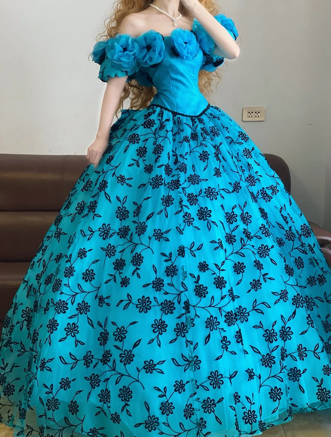 Ball Gown Off The Shoulder With Floral Black Sweet 16 Dress Sweet Sixteen Princess Dress RB9366