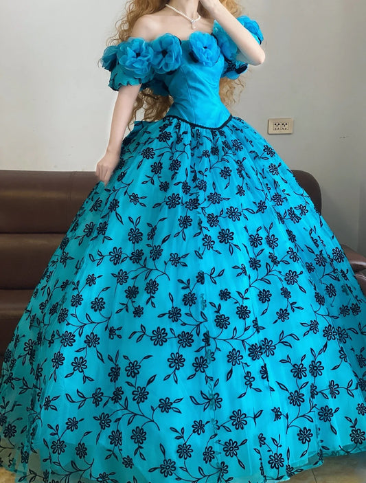 Ball Gown Off The Shoulder With Floral Black Sweet 16 Dress Sweet Sixteen Princess Dress RB9366