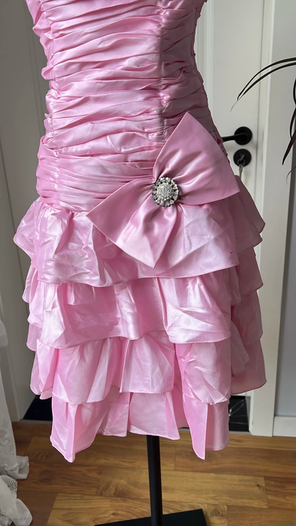 Hoco Dress Sheath Strapless Pink Satin Knee Length Homecoming 17th Birthday Party Dress RC0645