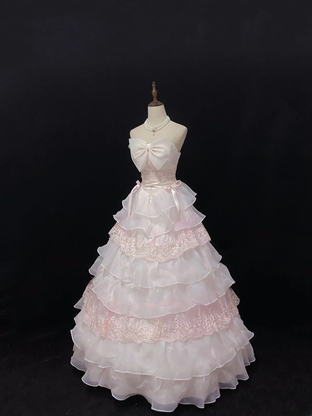 Sweet Ball Gowns Strapless Light Pink Poofy Long With Lace Bow-knot Quince Dress inspo Quinceanera Dresses Vestidos De 16 anos RB7766