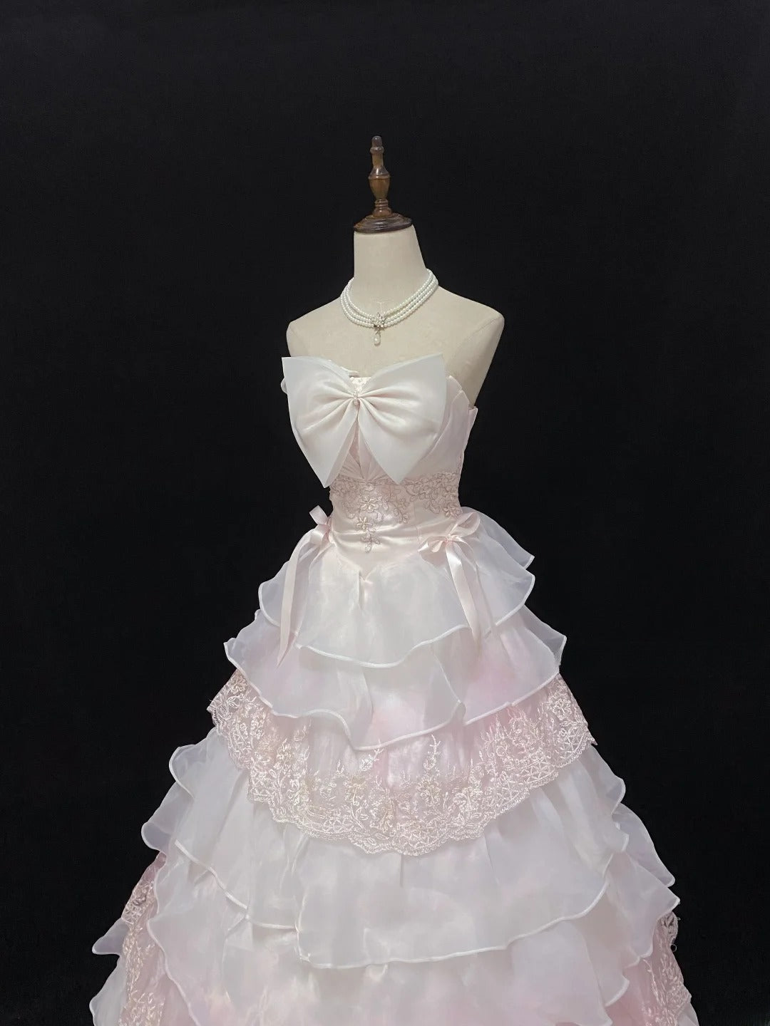 Sweet Ball Gowns Strapless Light Pink Poofy Long With Lace Bow-knot Quince Dress inspo Quinceanera Dresses Vestidos De 16 anos RB7766