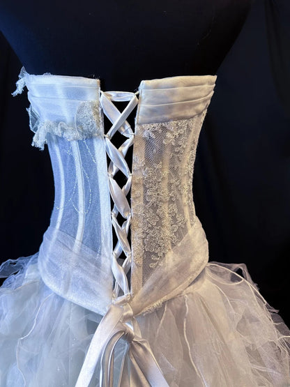 Modest Prom Dresses Ball Gown 2 Pieces White Tulle With Ruffled Layers Night Evening Formal Outfits RB6154