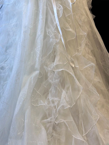 Modest Prom Dresses Ball Gown 2 Pieces White Tulle With Ruffled Layers Night Evening Formal Outfits RB6154