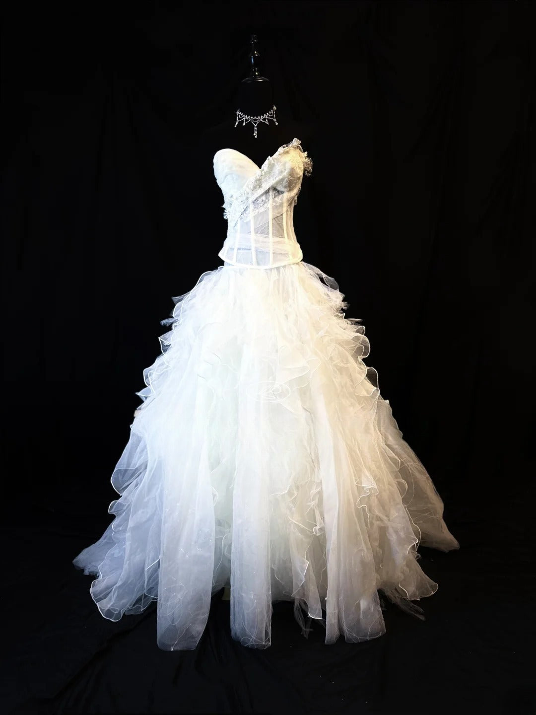 Modest Prom Dresses Ball Gown 2 Pieces White Tulle With Ruffled Layers Night Evening Formal Outfits RB6154