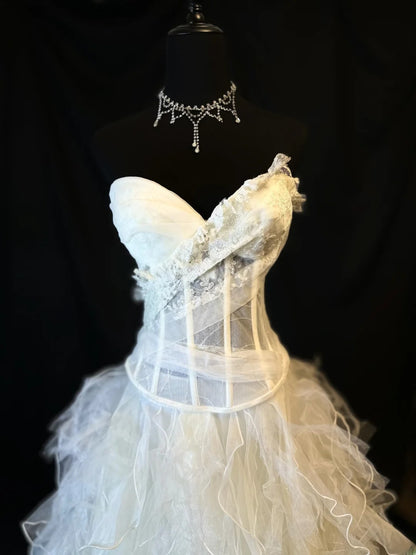 Modest Prom Dresses Ball Gown 2 Pieces White Tulle With Ruffled Layers Night Evening Formal Outfits RB6154