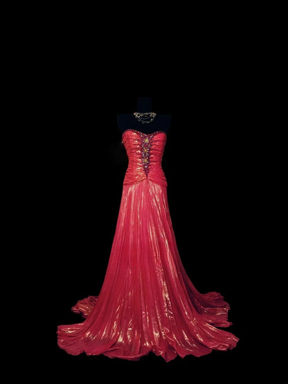 Hot Pink Prom Dress Inspo A line Sweetheart With Beaded Modest Long Formal Party Gown RC0019
