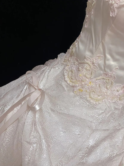 Sweet Ball Gowns Strapless Light Pink Poofy Long With Lace Appliqued Quince Dress inspo Quinceanera Dresses Vestidos De 16 anos RB7768