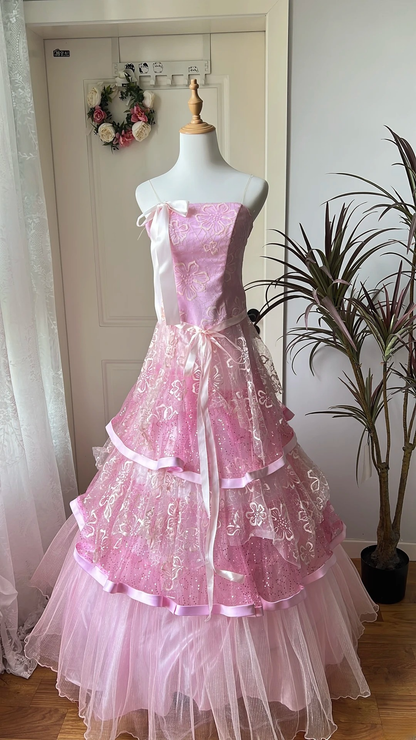 Cute Sweet 16 Dress Long Strapless Pink With Tiered Layers Ball Gown Sweet Sixteen Party Birthday Dresses RC0648