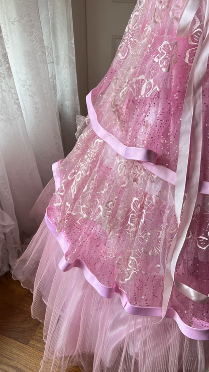 Cute Sweet 16 Dress Long Strapless Pink With Tiered Layers Ball Gown Sweet Sixteen Party Birthday Dresses RC0648