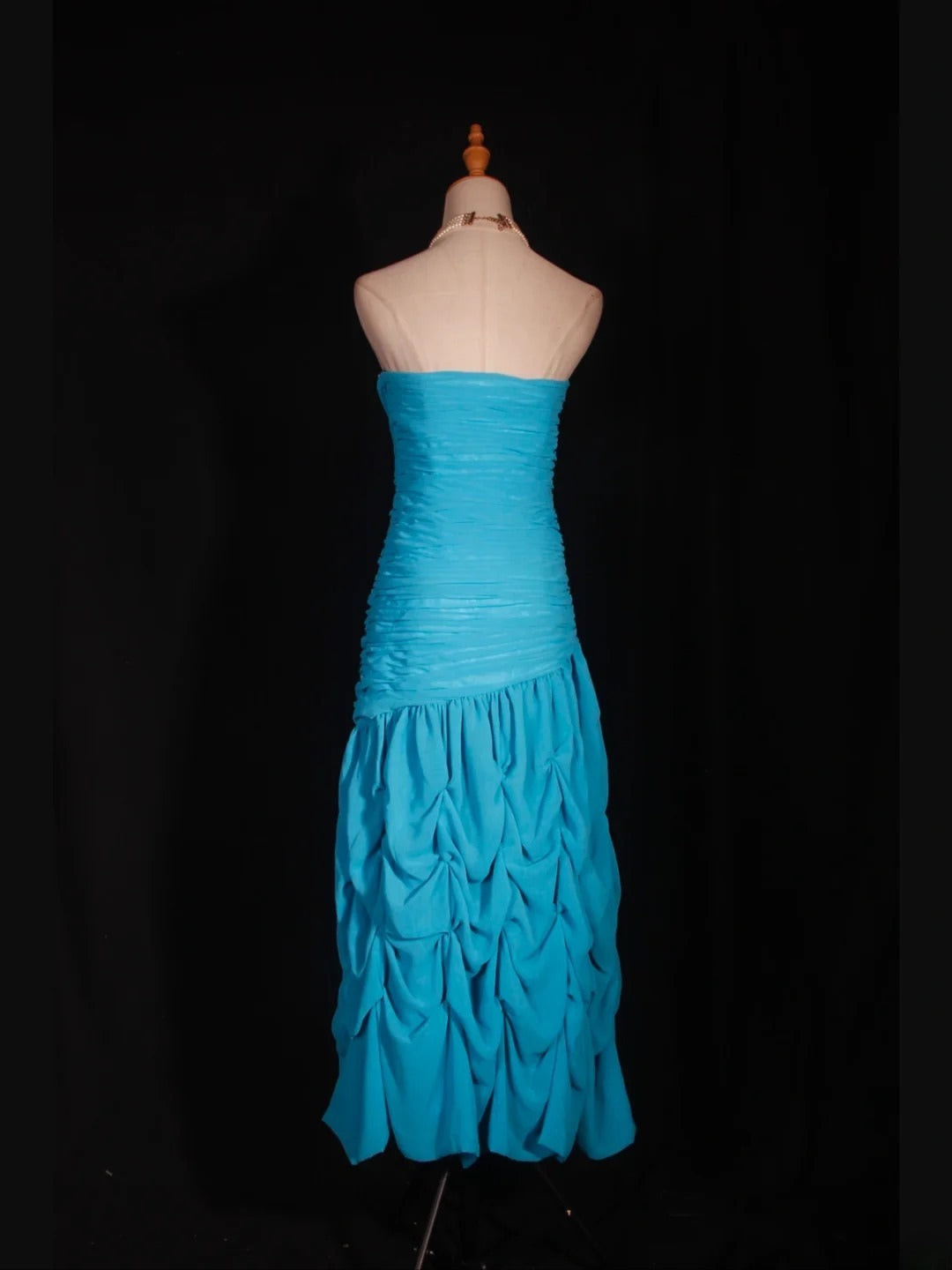 Retro-Etui-Kleid im 80er-Jahre-Stil aus blauem Chiffon mit Perlen und Lagenlook – Inspiration für den 22. Geburtstag – Abendkleid AS319