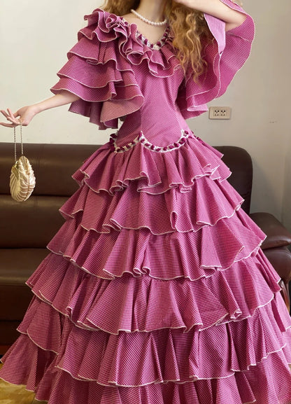 Ball Gown V Neck Pink With Sleeves Sweet 16 Dress Sweet Sixteen Princess Dress RB9370
