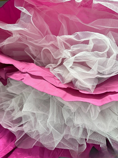 Modest Prom Dresses Ball Gown Strapless Hot Pink Satin With Ruffled Night Evening Formal Outfits RB6156