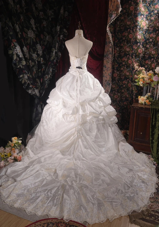 Vintage-Ballkleid mit herzförmigem Ausschnitt aus Taft, 2000er Jahre, mit gestuften 3D-Blumen, langes Brautkleid für Herbst und Winter, Hochzeitskleider RB8554