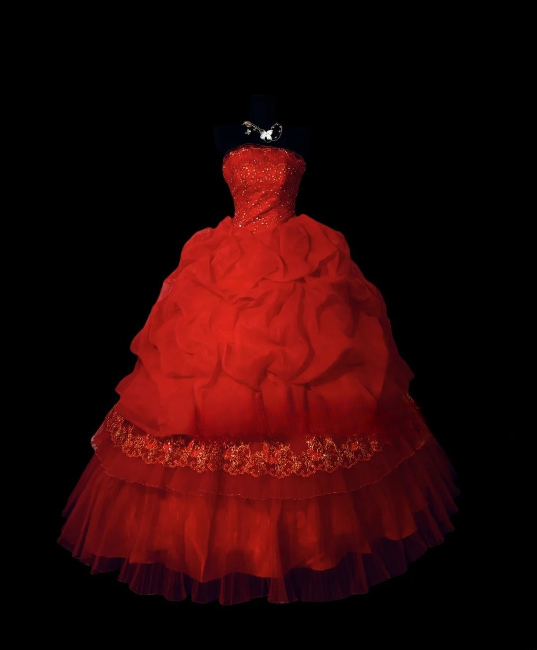 Cute Sweet 16 Dress Strapless Red Tiered Ruffled Ball Gown Sweet Sixteen Dress RC0021
