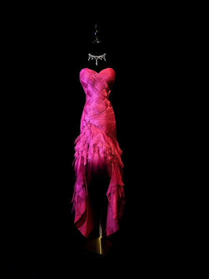 Vintage 80s Prom Dresses Sheath Sweetheart Pink With Tiered Layers Pink Party Gown Formal Outfits RB6160