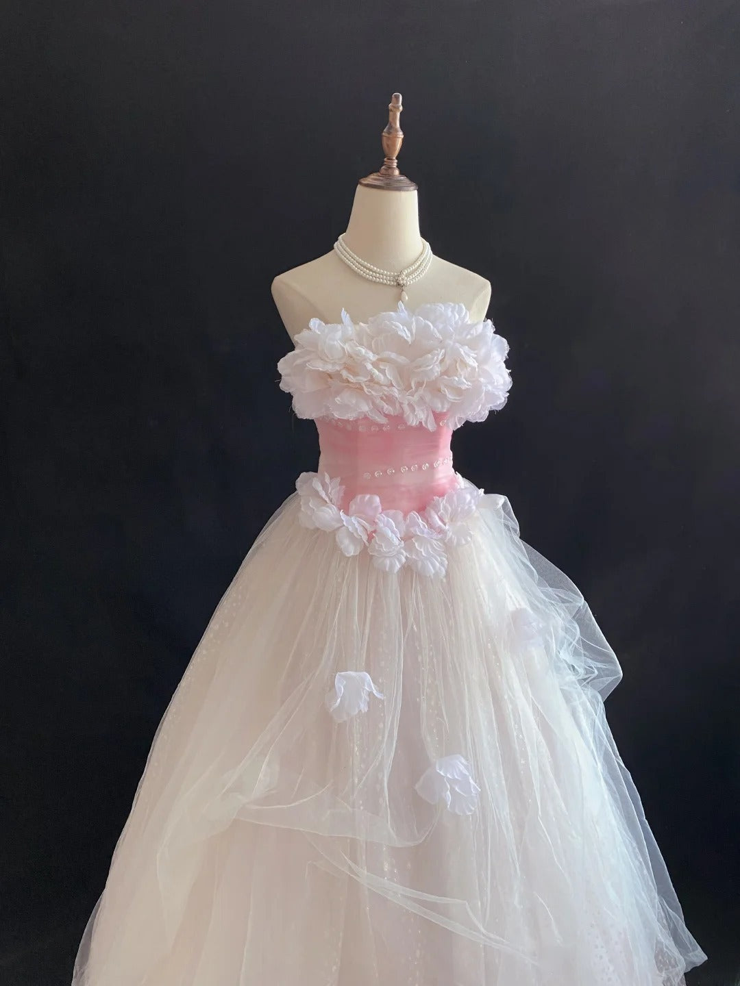 Sweet Ball Gowns Strapless Pink Poofy Long With 3D Flowers Quince Dress inspo Quinceanera Dresses Vestidos De 16 anos RB7773
